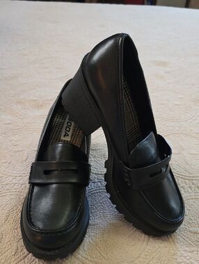 Soda Black Chunky Heel Penny Loafers